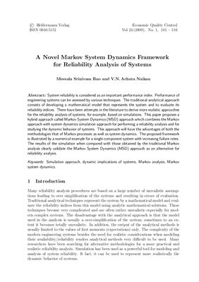 Meesala S. A Novel Markov System Dynamics Framework for Reliability Analysis of Systems