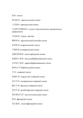 Виды станков и оборудования на китайском языке