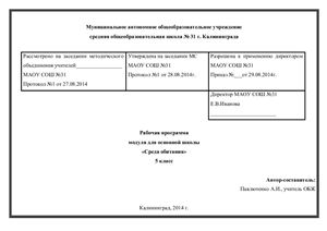 Павлютенко А.И. (авт.-сост.) Рабочая программа по образовательному модулю Среда обитания, 2014 год