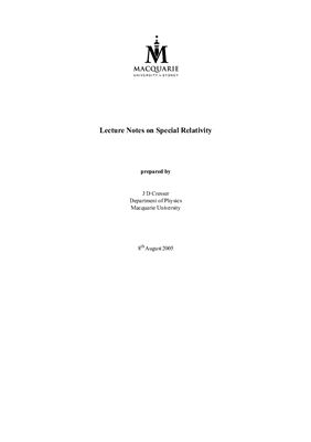 Cresser J.D. Lecture notes on special relativity