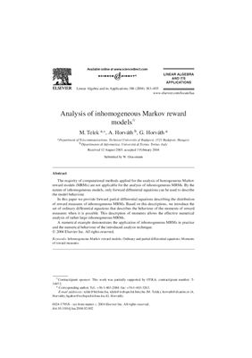 Telek M. Analysis of inhomogeneous Markov reward models
