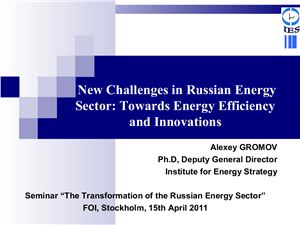 New challenges in Russian Energy Policy: towards Energy Efficiency and Innovations
