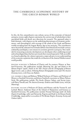 Scheidel W., Morris I., Saller R.P. The Cambridge Economic History of the Greco-Roman World