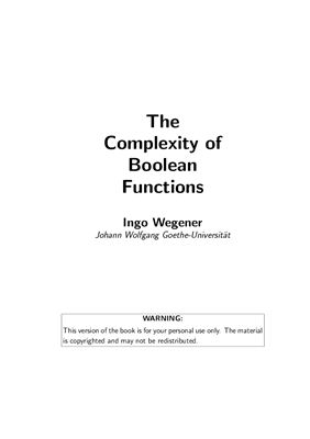 Wegener I. The Complexity of Boolean Functions