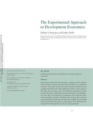 Banerjee Duflo The Experimental Approach to Development Economics