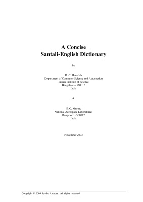 Hansdah R.C., Murmu N.C. A Concise English-Santali and Santali-English Dictionary