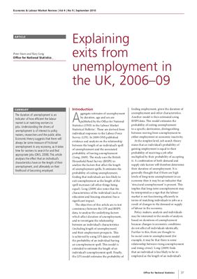 Stam Peter, Long Katy. Explaining exits from unemployment in the UK, 2006-09