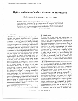 Sambles J., Bradbery G., Yang F. Optical excitation of surface plasmons: an introduction