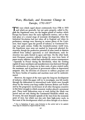 Crouzet François. Wars, blockade, and economic change in Europe, 1792-1815