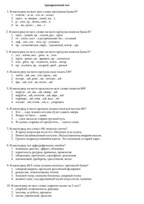 Русский язык и культура речи. Тренировочный тест