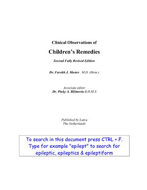 Master Farokh J. Clinical observations of Children´s remedies