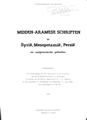 Klugkist A.C. Midden-Aramese schriften in Syrië, Mesopotamië, Perzië en aangrenzende gebieden