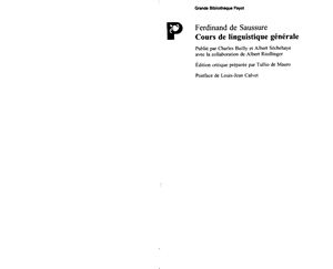 Saussure, Ferdinand de. Cours De Linguistique Generale