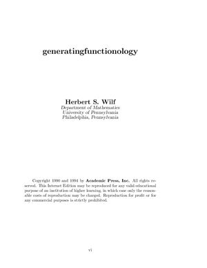 Wilf H.S. Generatingfunctionology