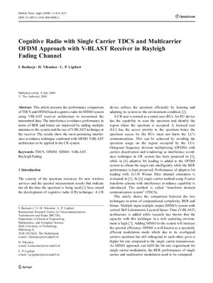 Budiarjo I., Nikookar H., Ligthart L.P. Cognitive Radio with Single Carrier TDCS and Multicarrier OFDM Approach with V-BLAST Receiver in Rayleigh Fading Channel