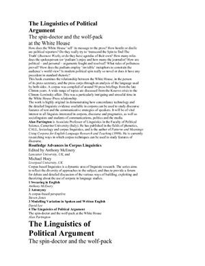 Hoey Michael and McEnery Anthony. The Linguistics of Political Argument