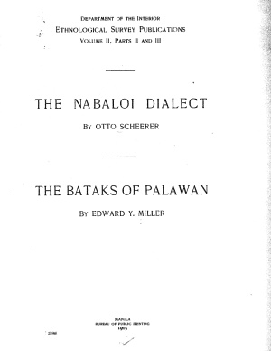Scheerer O., Miller E. The Nabaloi Dialect, The Bataks of Palawan, vol. II, parts II and III