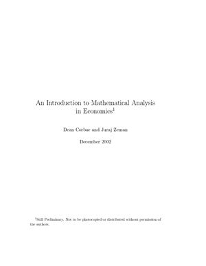 Corbae D., Zeman J. An Introduction to Mathematical Analysis in Economics