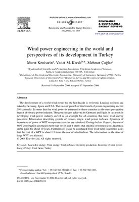 Kenisarin M.M., Karsli M.V. Wind power engineering in the world and perspectives of its development in Turkey