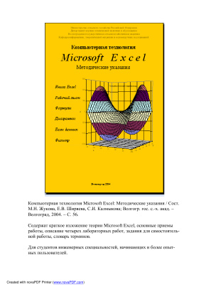 Жукова М.Н., Ширяева Е.В., Калмыкова С.И. Компьютерная технология Microsoft Excel