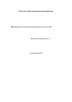 Отчет. Целлюлозно-бумажная промышленность в Республике Коми