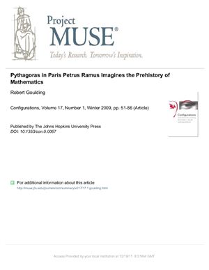 Pythagoras in Paris: Petrus Ramus Imagines the Prehistory of Mathematics - Robert Goulding