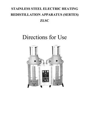 Directions for use redistillation apparatus ZLSC (Инструкция по эксплуатации электрических бидистилляторов серии ZLSC)