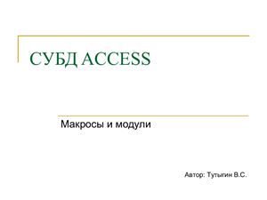 СУБД Access (Макросы и модули)