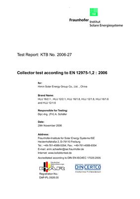 Отчет - Тест солнечного коллектора (Отчет KTB No. 2006-27 - Fraunhofer ISE)