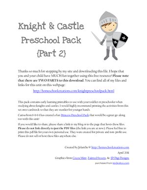 Knight and Castle Preschool Pack. Part 2