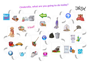 Going to/will: Cinderella, what are you going to do today? (board game)