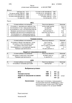 Таблица для расчета уставок защит присоединений (Excel)