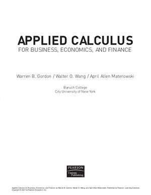 Gordon W.B., Wang W.O., Materowski A.A. Applied Calculus For Business, Economics, And Finance