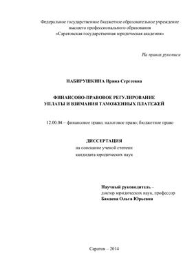 Набирушкина И.С. Финансово-правовое регулирование уплаты и взимания таможенных платежей