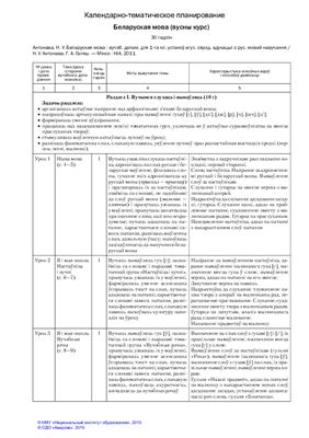 1 класс. Примерное календарно-тематическое планирование. 2015/2016 учебный год. Беларуская мова (вусны курс)