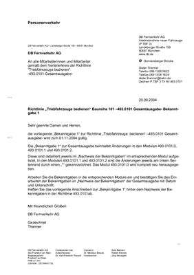 Deutsche Bahn AG. Richtlinie 493.0101. Triebfahrzeuge bedienen. Baureihe 101