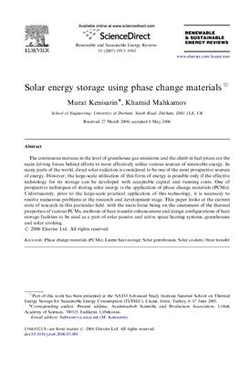 Kenisarin M.M. and Mahkamov Kh. Solar energy storage using phase change materials