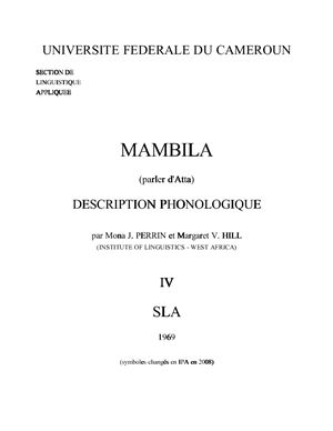Perrin M., Hill M. Mambila (parler d'Atta) description phonologique