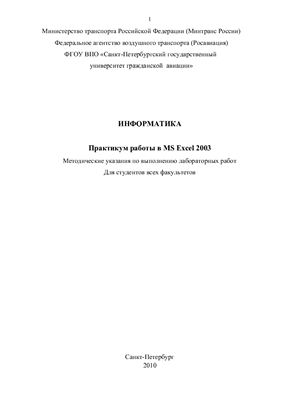 Ребницкая И.В., Логинова Н.Е., Никифорова Е.М. Информатика. Практикум работы в MS Excel 2003