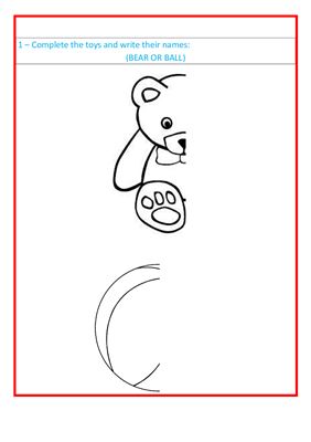 Рисуем мишку и мячик: Развитие мышления и мелкой моторики у детей (Worksheet)