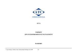 ACCA - P5 Advanced Performance Management - Passport ATC 2009
