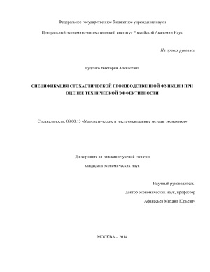 Руденко В.А. Спецификация стохастической производственной функции при оценке технической эффективности