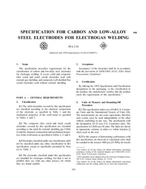 AWS A5.26/A5.26M-97/SFA-5.26 Specification for Carbon and Low-Alloy Steel Electrodes for Electrogas Welding (Eng)