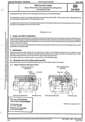 DIN 24960. Mechanical seals. Types, dimensions, seal arrangements, designation and material code. (eng)