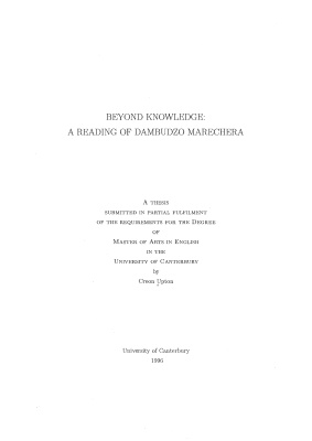 Upton Creon. Beyond Knowledge: A Reading of Dambudzo Marechera