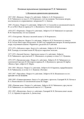 Список основных произведений П.И. Чайковского