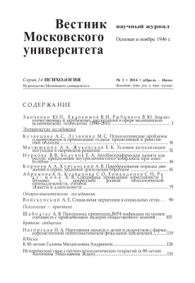 Вестник Московского университета. Серия 14 Психология 2014 №02