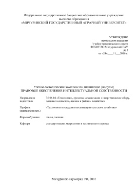 Манаенков К.А. Правовое обеспечение интеллектуальной собственности