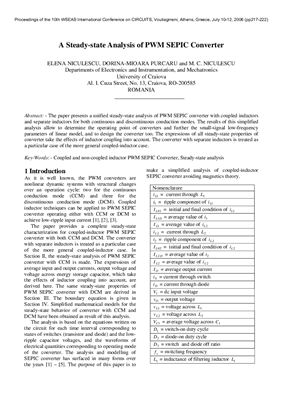 Niculescu E., Purcaru D., Niculescu M. A Steady-state Analysis of PWM SEPIC Converter