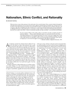 Varshney Ashutosh. Nationalism, Ethnic Conflict, and Rationality